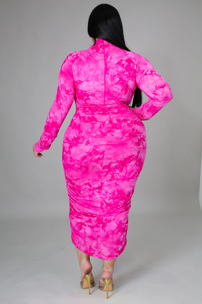 Pink Pressure Ruched Zip Midi Dress