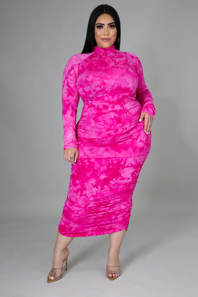 Pink Pressure Ruched Zip Midi Dress