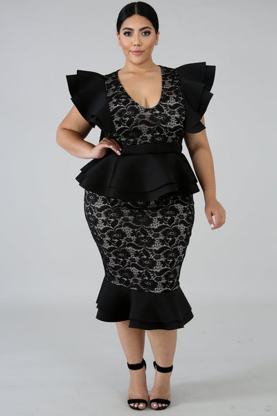 Ruffle Lace Flare Dress